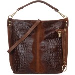 VERA PELLE torebka damska zamszowa worek z kłódeczką kroko V493 brązowa