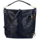 VERA PELLE torebka damska zamszowa worek z kłódeczką kroko V493 granatowa