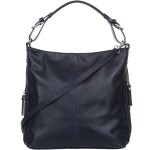 VERA PELLE torebka damska skórzana licowa worek z paskiem na ramię V495 granatowa
