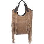 VERA PELLE torebka damska zamszowa worek shopper z frędzlami kroko V489 beżowa
