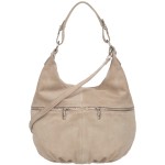 VERA PELLE torebka damska zamszowa worek z suwakami i paskiem na ramię V318 beżowa