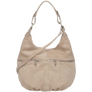 VERA PELLE torebka damska zamszowa worek z suwakami i paskiem na ramię V318 beżowa