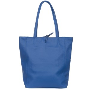 VERA PELLE torebka damska skórzana shopper na suwak z rzemykami V501 niebieska