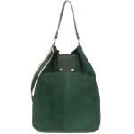 VERA PELLE torebka damska duża zamszowa worek z paskiem V502 ciemna zielona