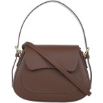 VERA PELLE torebka damska skórzana kuferek z paskiem na ramię V503 brązowa
