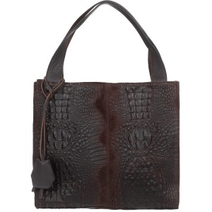 VERA PELLE torebka damska zamszowa shopper klasyczna kroko na ramię V510 ciemna brązowa