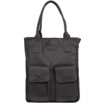 VERA PELLE torebka damska skórzana shopper na ramię z kieszeniami V516 ciemna brązowa