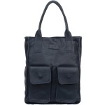 VERA PELLE torebka damska skórzana shopper na ramię z kieszeniami V516 granatowa