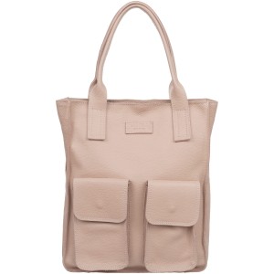 VERA PELLE torebka damska skórzana shopper na ramię z kieszeniami V516 jasna różowa