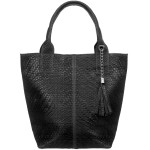 VERA PELLE torebka damska skórzana shopper pleciona z saszetką na ramię V521 czarna