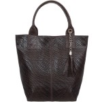 VERA PELLE torebka damska skórzana shopper pleciona z saszetką na ramię V521 ciemna brązowa