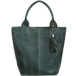 VERA PELLE torebka damska skórzana shopper pleciona z saszetką na ramię V521 ciemna zielona