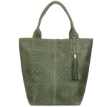 VERA PELLE torebka damska skórzana shopper pleciona z saszetką na ramię V521 oliwkowa