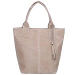 VERA PELLE torebka damska skórzana shopper pleciona z saszetką na ramię V521 beżowa