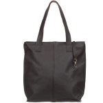 VERA PELLE torebka damska skórzana shopper z długimi rączkami i paskiem V523 ciemna brązowa