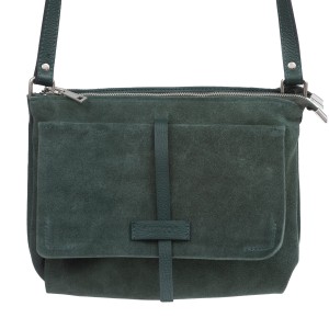 VERA PELLE torebka damska zamszowa listonoszka z klapą i paskiem na ramię V525 ciemna zielona