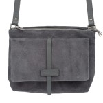 VERA PELLE torebka damska zamszowa listonoszka z klapą i paskiem na ramię V525 ciemna szara
