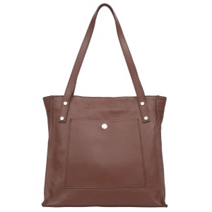 VERA PELLE torebka damska skórzana shopper z długimi rączkami na ramię V527 brązowa