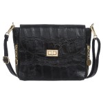 VERA PELLE torebka damska skórzana listonoszka kroko z paskiem V532 czarna