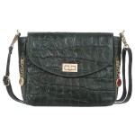 VERA PELLE torebka damska skórzana listonoszka kroko z paskiem V532 ciemna zielona