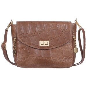 VERA PELLE torebka damska skórzana listonoszka kroko z paskiem V532 taupe