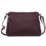 VERA PELLE torebka damska skórzana listonoszka z paskiem na ramię V535 ciemna bordowa