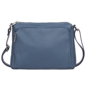 VERA PELLE torebka damska skórzana listonoszka z paskiem na ramię V535 ciemna jeansowa