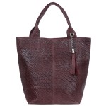 VERA PELLE torebka damska skórzana shopper pleciona z saszetką na ramię V521 ciemna bordowa