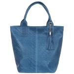 VERA PELLE torebka damska skórzana shopper pleciona z saszetką na ramię V521 ciemna jeansowa