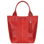 VERA PELLE torebka damska skórzana shopper pleciona z saszetką na ramię V521 czerwona