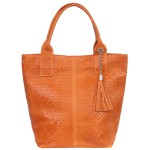 VERA PELLE torebka damska skórzana shopper pleciona z saszetką na ramię V521 pomarańczowa