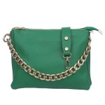 VERA PELLE torebka damska skórzana listonoszka z łańcuchem i paskiem na ramię V536 zielona