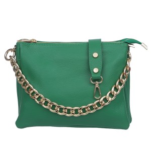 VERA PELLE torebka damska skórzana listonoszka z łańcuchem i paskiem na ramię V536 zielona