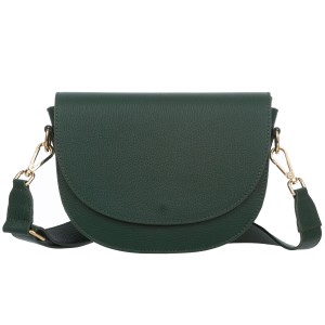 VERA PELLE torebka damska skórzana listonoszka z paskiem na ramię V504 ciemna zielona