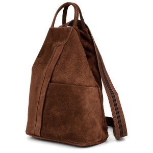 VERA PELLE plecak damski zamszowy elegancki trójkątny z suwakiem V010 ciemny brązowy