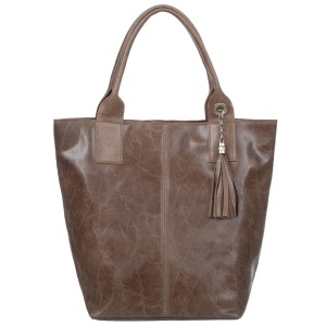 VERA PELLE torebka damska skórzana shopper lakierowana z saszetką V550 taupe