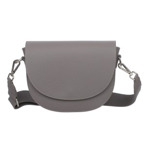 VERA PELLE torebka damska skórzana listonoszka z szerokim paskiem na ramię V558 ciepła szara