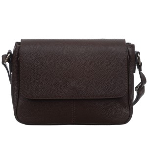 VERA PELLE torebka damska skórzana listonoszka z klapą i paskiem na ramię V556 ciemna brązowa