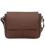 VERA PELLE torebka damska skórzana listonoszka z klapą i paskiem na ramię V556 brązowa