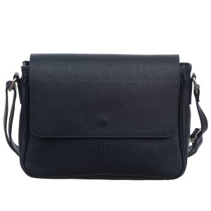 VERA PELLE torebka damska skórzana listonoszka z klapą i paskiem na ramię V556 granatowa