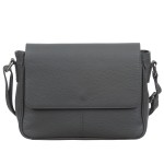 VERA PELLE torebka damska skórzana listonoszka z klapą i paskiem na ramię V556 ciemna szara