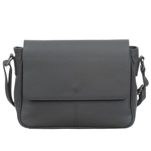 VERA PELLE torebka damska skórzana listonoszka z klapą i paskiem na ramię V556 ciemna szara