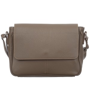 VERA PELLE torebka damska skórzana listonoszka z klapą i paskiem na ramię V556 ciemna taupe