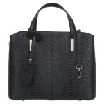 VERA PELLE torebka damska skórzana klasyczna kroko z paskiem na ramię V560 czarna