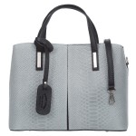 VERA PELLE torebka damska skórzana klasyczna kroko z paskiem na ramię V560 jasna szara