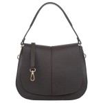 VERA PELLE torebka damska skórzana listonoszka z klapą i paskiem na ramię V555 ciemna brązowa