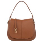 VERA PELLE torebka damska skórzana listonoszka z klapą i paskiem na ramię V555 camel