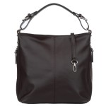 VERA PELLE torebka damska skórzana licowa worek z paskiem na ramię V495 ciemna brązowa