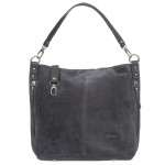 VEZZE torebka damska zamszowa worek z paskiem na ramię V551 ciemna szara