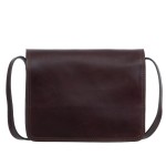 VERA PELLE torebka damska skórzana listonoszka vintage duża z klapą i paskiem na ramię V554 ciemna brązowa